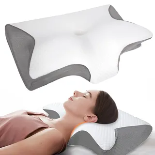 Curosleep Kissen,Ergonomisches Orthopädisches Kissen Mit konturierter Unterstützung für Seiten,Rücken und Bauch,Ergonomisches Kissen mit Schaumbildung im Nacken und bei Nackenschmerzen (Grauf)