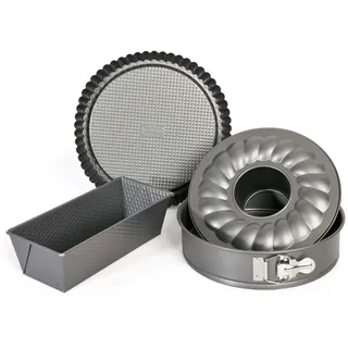 Original Kaiser Gourmet Backformen Set 4-teilig, Backset mit 3 Kuchenformen antihaftbeschichtet, Springform mit Flach- und Rohrboden, Tortenform, Kastenform