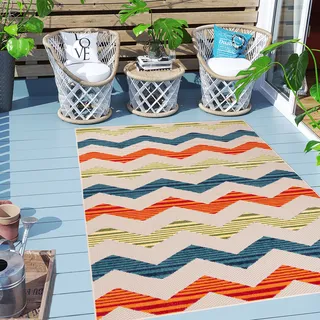 Carpeto Rugs In- & Outdoor Teppich Wetterfest für Balkon, Terasse - Geometrisch Balkon Teppich Wasserfest - Outdoorteppich Wetterfest - Aussenteppich Terrasse Groß - Mehrfarbig Bunt - 160 x 230 cm - Bunt