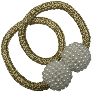 Gardinia Raffhalter für Vorhänge und Gardinen, Mit Magnet zur einfachen Befestigung, Ø Kugel ca. 32 mm, Ø Schnur ca. 8 mm, Magnetische Raffspange, Flex-V, Gold, 48 cm