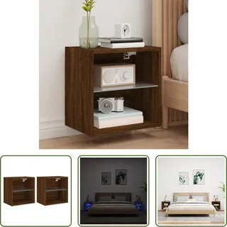 The Living Store Wand-Nachttische mit LED-Leuchten 2 Stk. Braun Eichen-Optik - Braun