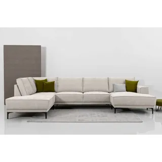 OTTO home Wohnlandschaft »XXL Sofa Oland, Struktur, Flachgewebe, Luxus-Microfaser, Boucle« U-Form, 345 cm, Wellenunterfederung, Skandi-Design, Metallfüße, braun