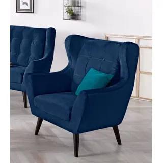 Home Affaire Ohrensessel Hemmink Mikrofaser 90 x 107 x 94 cm Blau/Türkis mit Knopfheftung