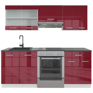 Vicco Küchenzeile R-Line 200 cm Rot Hochglanz/Weiß