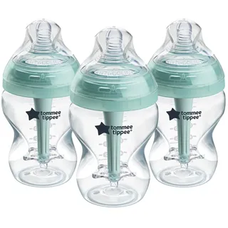 TOMMEE TIPPEE Anti-Kolik-Babyflaschen (260ml), brustähnlicher Silikonsauger, Anti-Kolik-Stäbchen, selbst steril., Zubehör, 3er-Pack