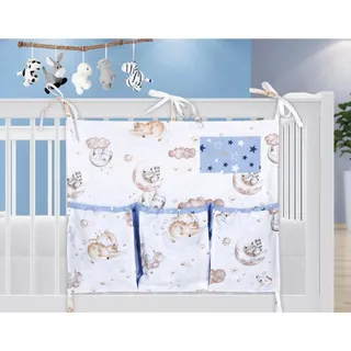 Tasche für Kinderbett - 65x55 cm - Weiß,Beige,Blau - Weiß, Beige, Blau