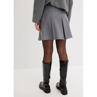 Minirock BONPRIX, Damen, Gr. 52, grau (grau meliert), Web, Obermaterial: 65% Polyester, 33% Viskose, 2% Elasthan. Futter: 100% Polyester, meliert, normal ca. Mitte Oberschenkel, Röcke Minirock, Pflegeleichter Materialmix, Faltenrock-Design