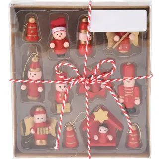 Home Styling Collection Weihnachtsbaumspielzeuge Holz 12er-Set , Rot , 2x13.5x12 cm , Dekoration, Weihnachtsdekoration, Christbaumschmuck