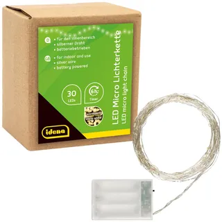 IDENA 30er Micro LED Lichterkette silber 3,2 m