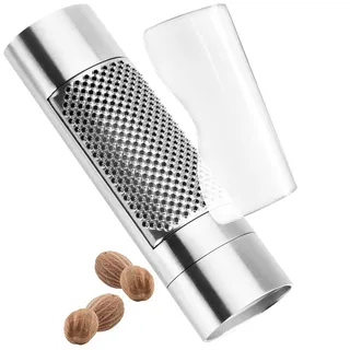 com-four® Muskatnussreibe aus Edelstahl - Küchenreibe mit Auffangvorrichtung - Gewürzreibe für Tonka-Bohne, Muskatnuss, Zitronenschale, Knoblauch, Ingwer