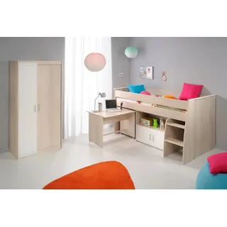 Parisot Jugendzimmer-Set "Charly", weiß akaziefarben, weiß), Schlafzimmermöbel-Sets, Jugendzimmer-Set, Bett mit herausziehbarem Schreibtisch) auf Rollen,