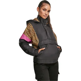 Urban Classics Damen Ladies AOP Mixed Pull Over Jacket Jacke, Mehrfarbig (Black/Leo 01945), X-Small (Herstellergröße: XS)