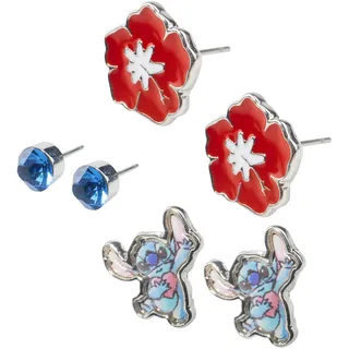 Disney Lilo und Stitch Schmuck Set Mädchen, Halskette & Armband Mädchen oder 3er-Set Ohrringe - Mädchen Geschenke (Silber Ohrstecker)