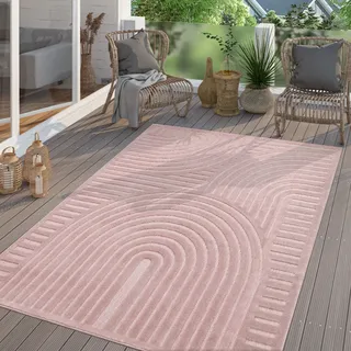 TT Home In-& Outdoor Teppich Wetterfest Balkon Küche Wohnzimmer Boho Skandi Design Größe 80x150 cm - Rosa