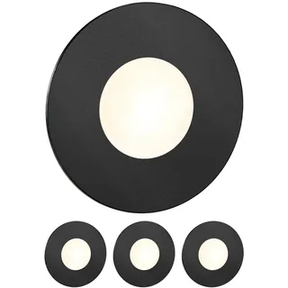 ledscom.de 4 Stück LED Treppenlicht/Wandeinbauleuchte FEX für innen und außen, rund, schwarz, 85mm Ø, warmweiß