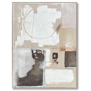 DRW Abstraktes Leinwandbild mit Naturholzrahmen in Natur, Weiß, Beige und Grau, 120 x 90 x 3 cm