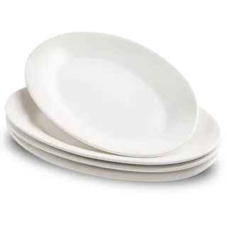 UIBFCWN Porzellan Ovale Servierplatten, 25 X 16,3 cm, Speiseteller 4er-Set, Pastateller, Frühstücksteller, Kuchenteller, Schickes Geschirr für Party, Restaurant