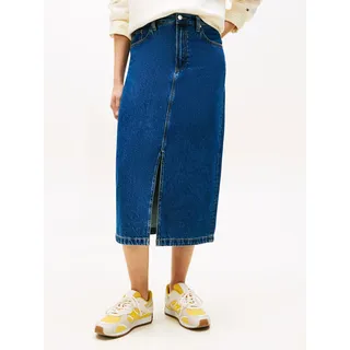 Jeansrock TOMMY HILFIGER "DNM EMI MIDI STRAIGHT SKIRT HW", Damen, Gr. 44, emi, Web, Obermaterial: 100% Baumwolle, unifarben, straight fit wadenlang, Röcke Jeansrock