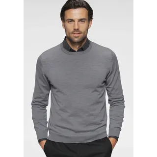Rundhalspullover OLYMP "OLYMP Strick Casual", Herren, Gr. XL, grau (silbergrau), Obermaterial: 100% Schurwolle, normal, Rundhals, Pullover Rundhalspullover, moderner Strickpullover aus reiner Wolle