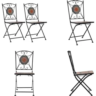 vidaXL Mosaik Bistrostühle 2 Stk. Orange / Grau - Gartenstuhl - Gartenstühle - Mosaikstuhl - Mosaikstühle - Orange