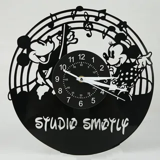Smotly Anime-Mickey-Minnie-Thema LED Wanduhr - 7 Farben, Nachtlicht, Retro-Design, Einzigartige Handgefertigte Geschenke, Digitale Dekoration für Zuhause (Schwarz)