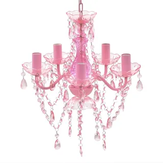vidaXL Kristall Kronleuchter 5 Flammig Rosa Lüster Deckenlampe Hängelampe