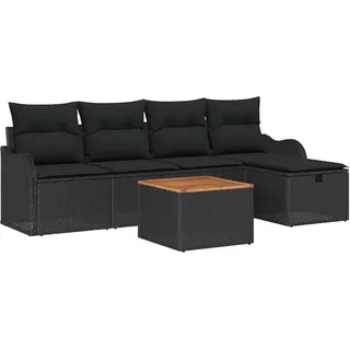vidaXL Gartensofa-set mit Kissen 6 pcs Schwarz Poly Rattan - Schwarz