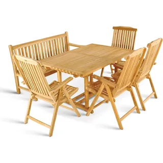 Gartenmöbel Set 6tlg mit Bank Teak Gartentisch ausziehbar 180-240 cm KUBA/ARUBA - Braun