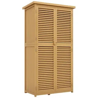 Gartenschrank - Geräteschrank für außen - Holz - Wasserdicht - Aufbewahrung für Gartengeräte - Goldfarben