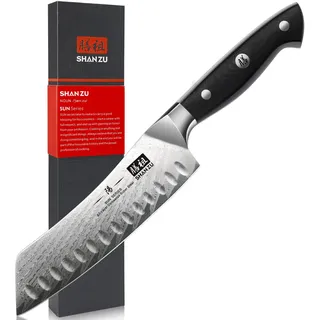 SHAN ZU Damastmesser Santokumesser 18 cm Ergonomischer Griff rostfrei