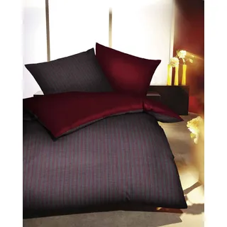 Kaeppel Biber Wendebettwäsche Eternity Combo Rubin gestreift 200x200 cm + 2Stk 80x80 cm - Rot