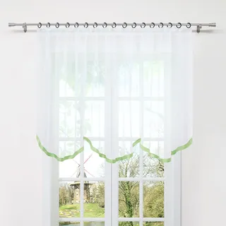 HongYa Gardine Store mit Kräuselband Transparenter Voile Bogenstore Blumenfenster Küche Vorhang mit Satinband H/B 100/300 cm Grün