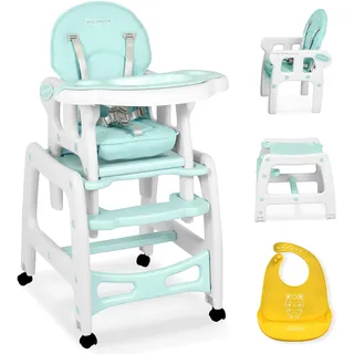 Ricokids Sinco Kinderhochstuhl - Babyhochstuhl Mitwachsender - Multifunktions Hochstuhl 5in1 - Tisch + Babystuhl Regulierbar - Schaukelfunktion - 3-fache Neigungsverstellung der Rückenlehne - (Türkis)