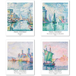 Berkin Arts Kunstdruck Ungerahmt Landschaft Bilder Set von 4, Poster Größe: 20x25 cm Premium Kunstpapier Wanddeko Vintage Fähre Poster Geschenk für Freundin Passenden Küche Deko Paul Signac Paintings