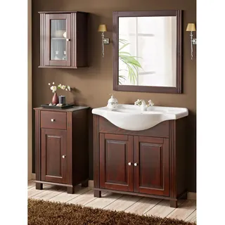 Badezimmermöbel Set inkl. 85 cm Keramik-Waschbecken AVEIRO-56 im Landhausstil, Pinie Massivholz braun, B/H/T ca. 161/180/49cm - Braun