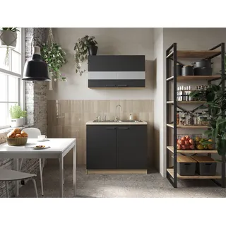 Respekta Merle 100 cm Miniküche mit Mikrowelle links schwarz