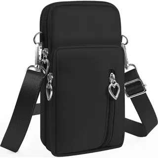 Multifunktions Umhängetasche Telefon Gürteltasche Männer Damen Handtasche, Farbe:Schwarz - Schwarz