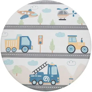 Paco Home Kinderteppich »Chicos 561« rund 4 mm Höhe Flachgewebe, Spielteppich, Motiv Fahrzeuge, Kinderzimmer, bunt