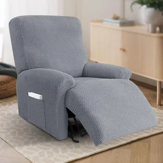 Piashow Sesselschoner mit Armlehne Überzug, 4-Teilig All-Inclusive Sesselschoner für Relaxsessel, Sessel überzug, überwurf Sofa mit Taschen (Hellgrau)