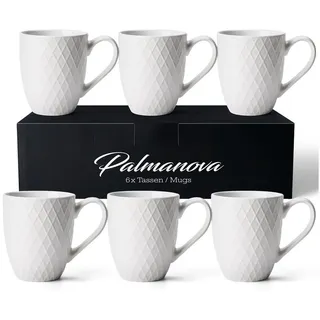 MiaMio – 6 x 400 ml – Kaffeetassen Set/Becher – Moderne Keramik Tasse Matt – Kaffeetasse groß – Palmanova Kollektion (Weiß)