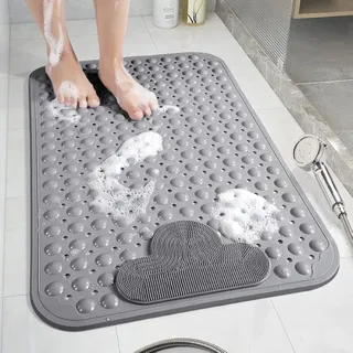 Moulaelos Duschmatte rutschfest, 70 x 40 cm rutschfeste Badematte mit Saugnäpfen, Duscheinlage Komfort Massage, Antirutschmatte Dusche Maschinenwaschbar, Grau