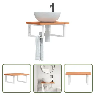 The Living Store Waschbeckenregal Wandmontage Stahl und Massivholz Buche - Braun