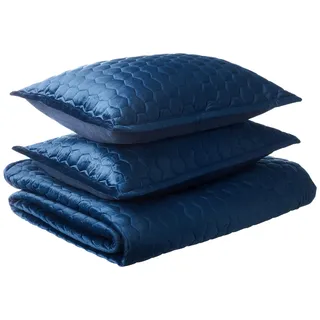 Tribeca Living Luganoquiquna Lugano Velvet Oversized Quilt Set, Samt, Marineblau, Queen