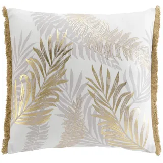 Douceur d ́intérieur Dekoratives Kissen Goldenes Muster mit Fransen 50/50 cm , Goldfarben , Naturmaterialen , 50x50 cm , Heimtextilien, Wohntextilien, Kissen, Zierkissen