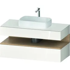 Duravit Qatego Konsolenwaschtischunterbau, 1 Auszug, 1 Schubkasten, Ausschnitt mittig, 1200x550x600mm, Nische Eiche Natur, QA4732030, Farbe: Weiß Hochglanz/mit Nischenbeleuchtung