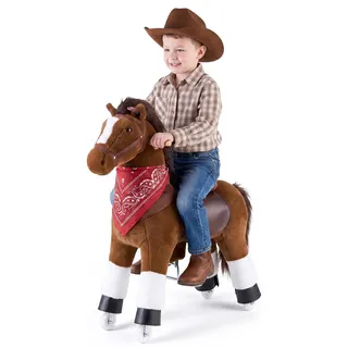 Vevor Reitpferd auf Rollen 93cm, 80kg Belastbare Stehpferd mit Soundfunktion, Spielpferd mit Erhöhtem Sitz Griffen & Pedalen, Braunes Schaukelpferd zum Draufsitzen & Reiten für Kinder ab 6 Jahren