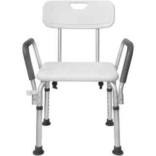 MCTECH Rechteckig Duschhocker Duschstuhl Badehocker Höhenverstellbar Badhocker Duschhilfe mit Armlehne und Rückenlehne Höhenverstellbar für Alter, Schwangere aus, MC-HAG1017, Weiß, 1 Stück (1er Pack)