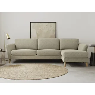 Home Affaire Ecksofa »MARSEILLE (279/152cm),L-Form, Rec. rechts/links, verschiedene Bezüge« Massivholzbeine Eiche, Landhausstil, Wellenunterfederung, grau