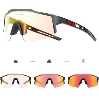 KAPVOE Photochromatische Selbsttönend Fahrradbrille TR90 Rahmen für Herren Damen Klar Sportsonnenbrille Sport Radfahren MTB Radbrille Fahren Sportbrille Baseball Laufen Rot Schwarz 08