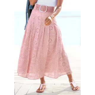 Maxirock BUFFALO, Damen, Gr. 44, lila (mauve), Web, Obermaterial: 100% Baumwolle. Futter: 100% Viskose, unifarben, figurumspielend knöchelfrei, Röcke Maxirock, aus Spitze, Eyelet, Sommerrock, modische Lochstickerei